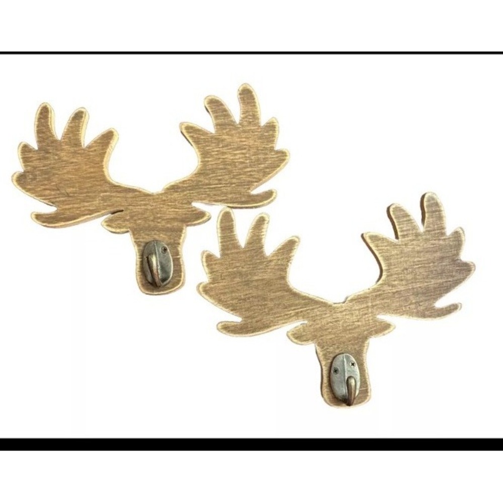 Set Of Moose Decorative Hooks, New With Tags, Wood With Metal Hooks Rustic Decor